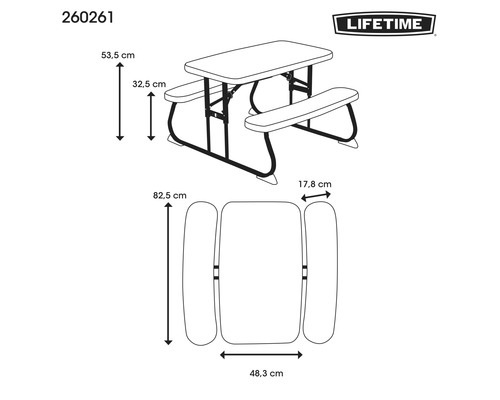 Lifetime 4-zits kleutermeubelset bestaande uit: 2 banken, tafel, blauw kunststof