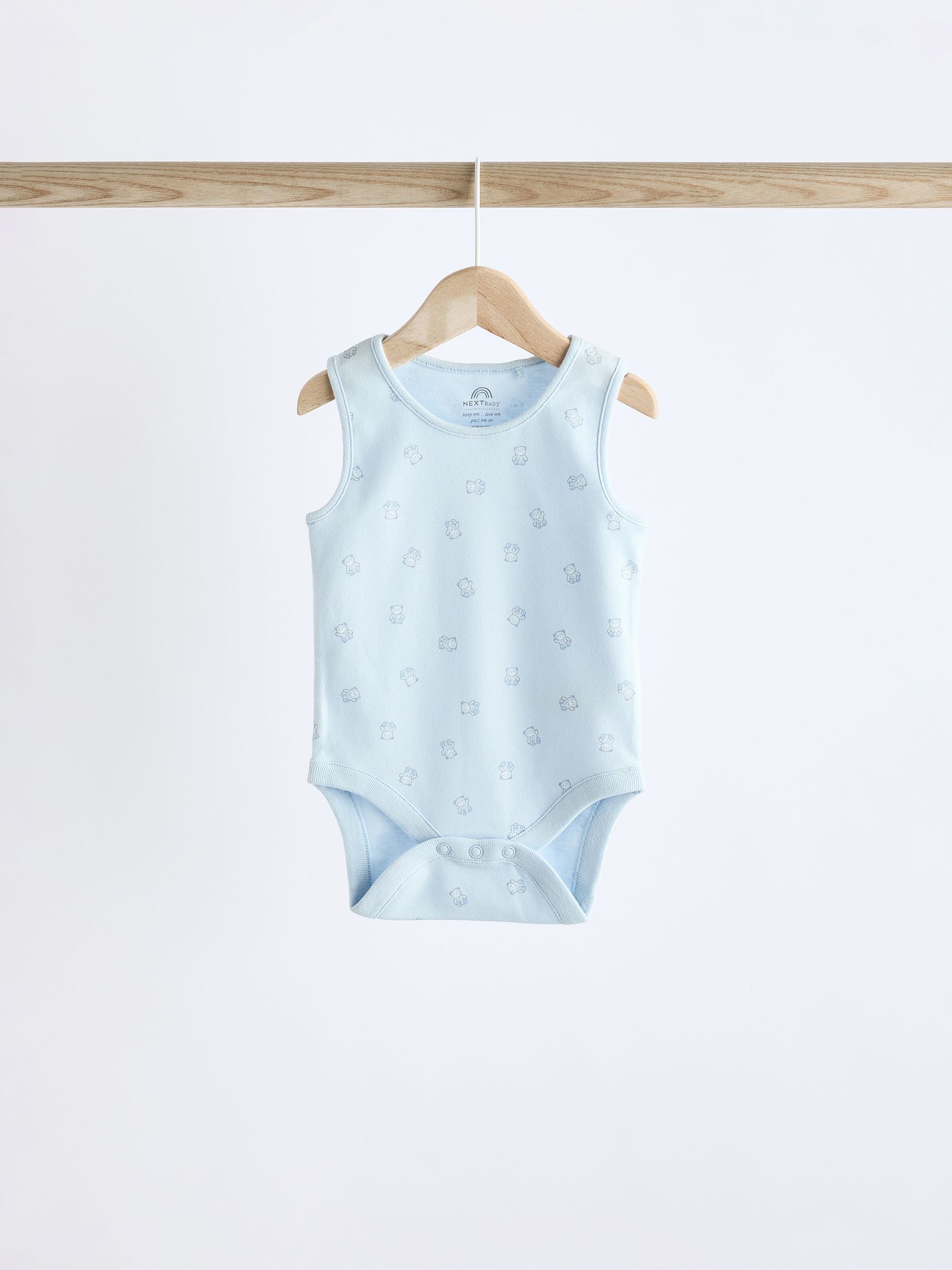 Blauw met beerprint - 5 babyhemdjes