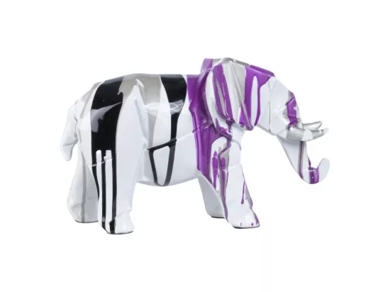 Statue éléphant géométrique coulure noir argenté violet H20 cm - DUMBO