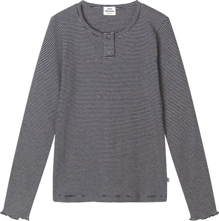 Mads Nørgaard - Copenhagen 2x2 Cotton Stripe Tala Tee LS Blå og hvid striber