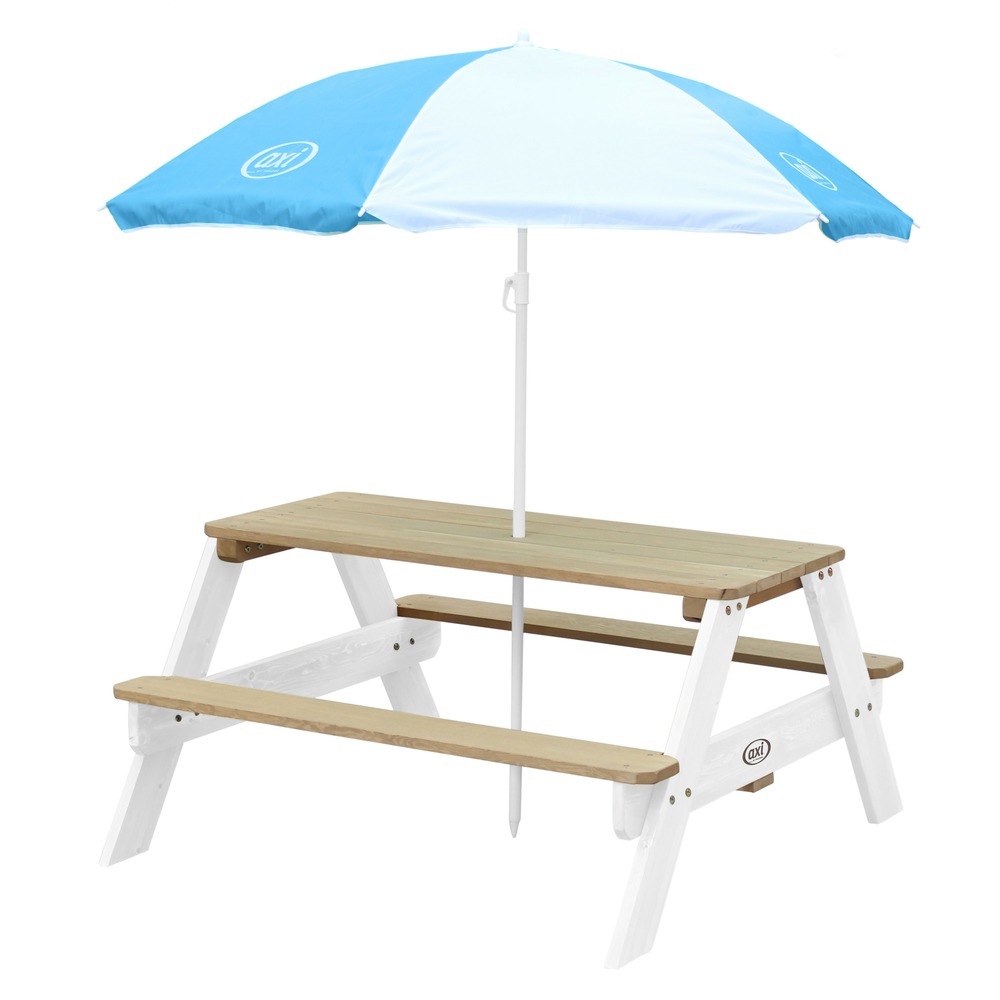 Axi nick table pique nique avec parasol marron / blanc