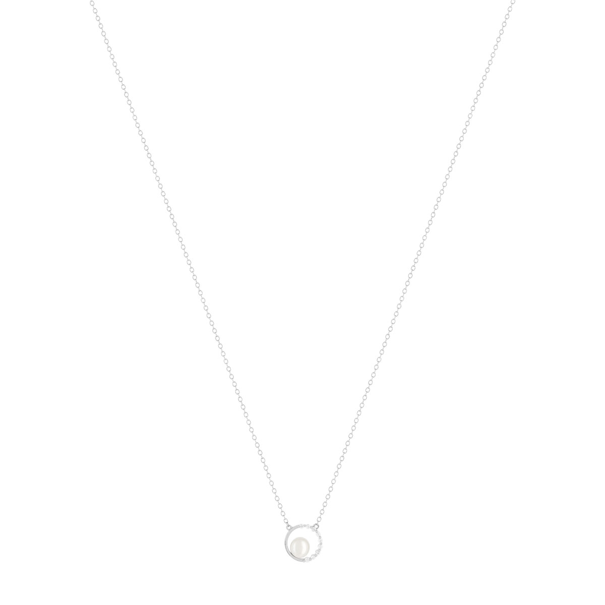 Collier argent 925 cercle zirconias perle de culture de Chine 45 cm