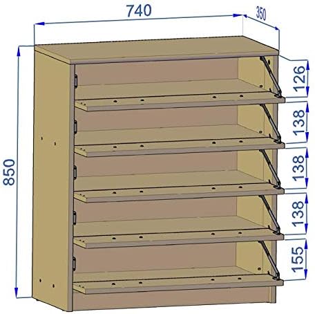 MATKAM Schuhschrank 5S in moderner Optik, B 74 x H 85 x T 35 cm, laminierte Möbelplatte 16 mm, mit Rückwand, 5 ausklappbare Schuhablagen, Jede mit Zwei Griffen zum Aufmachen (Sonoma Eiche – Weiß)