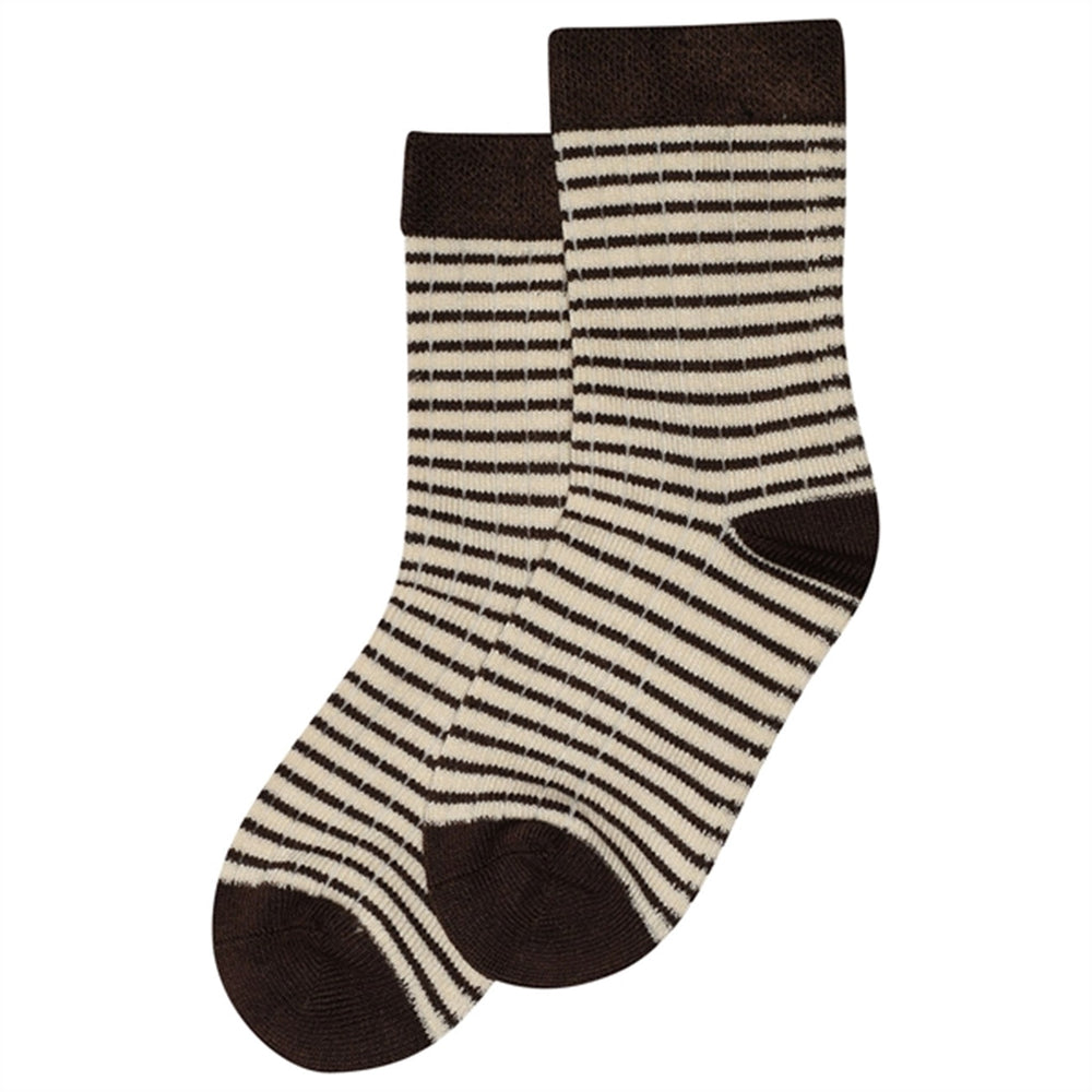 Coffee/Offwhite Bambus Strømper Thin Stripe Noos