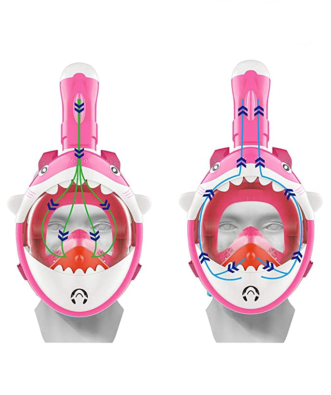 (Gr. XS) Hai Schnorchelmaske Anti-Leak Vollgesichts Unterwasser Maske inkl. GoPro Halterung - Pink