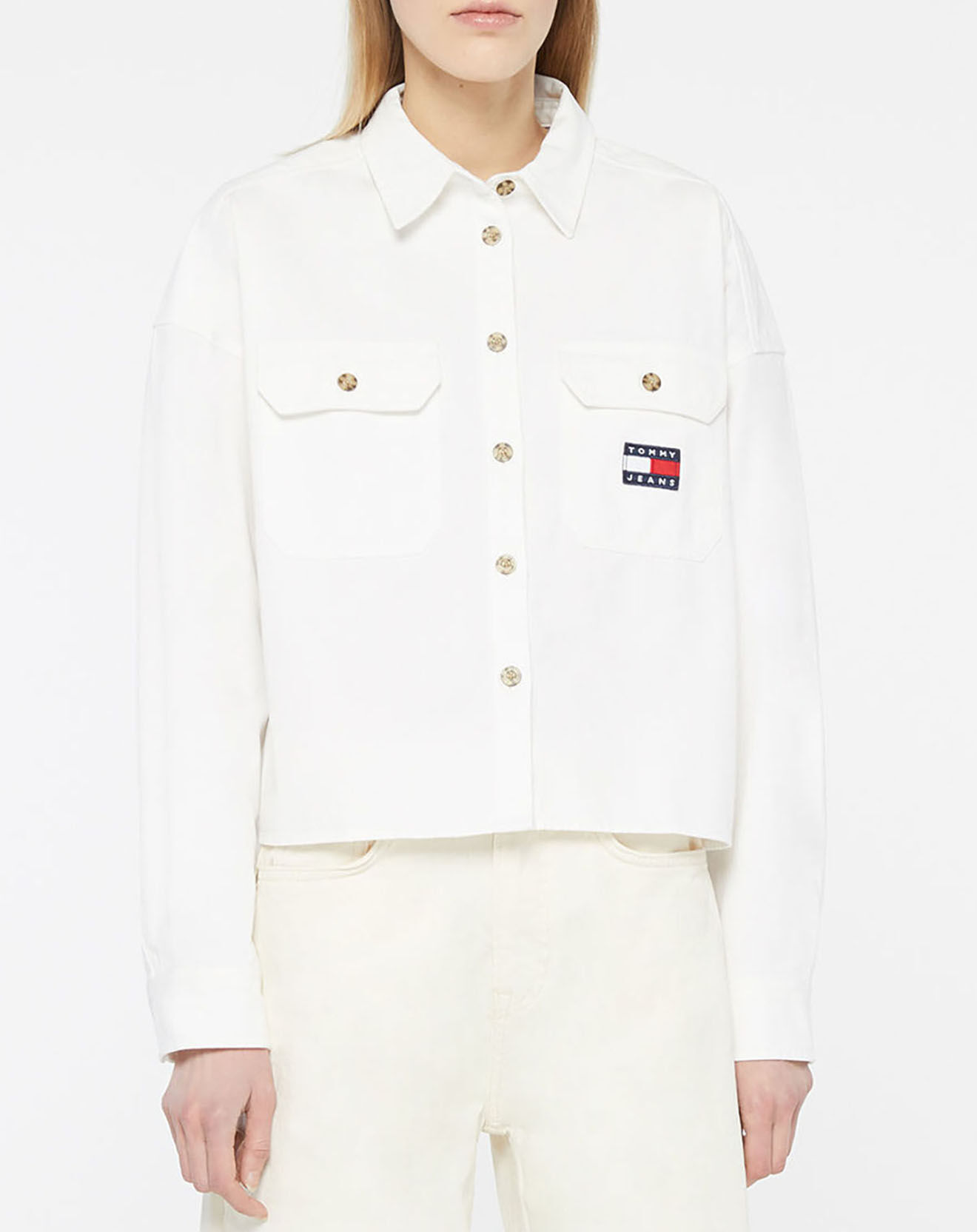 Tommy Jeans Chemise 100% Coton Bio cropped utility blanche