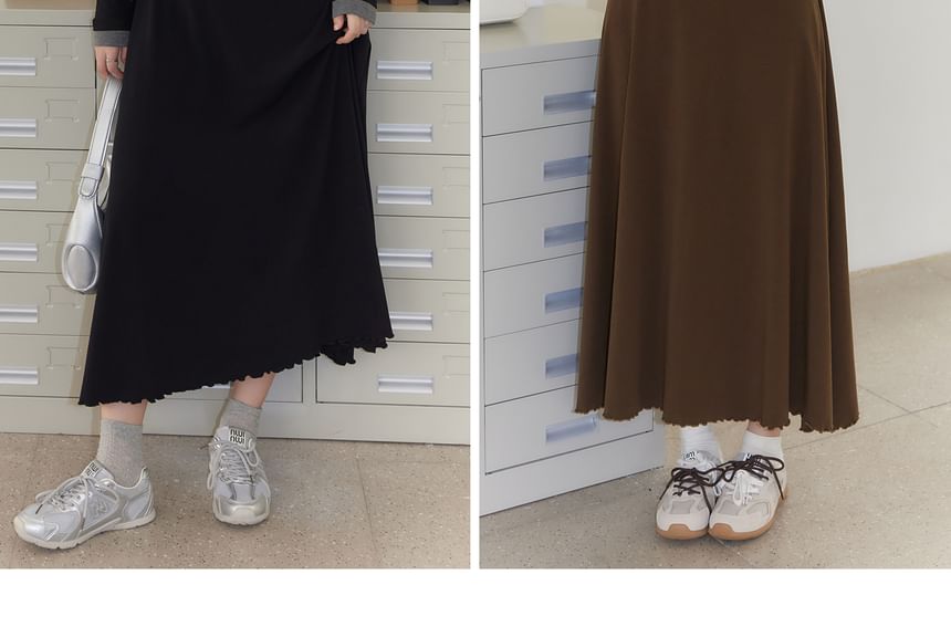 Zeedaren - Plus Size Lange Mouwen Mock Two Piece Button Maxi A-lijn Jurk