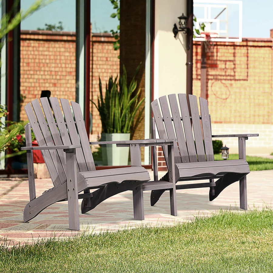 Outsunny Gartenbank mit Tisch und Schirmloch grau