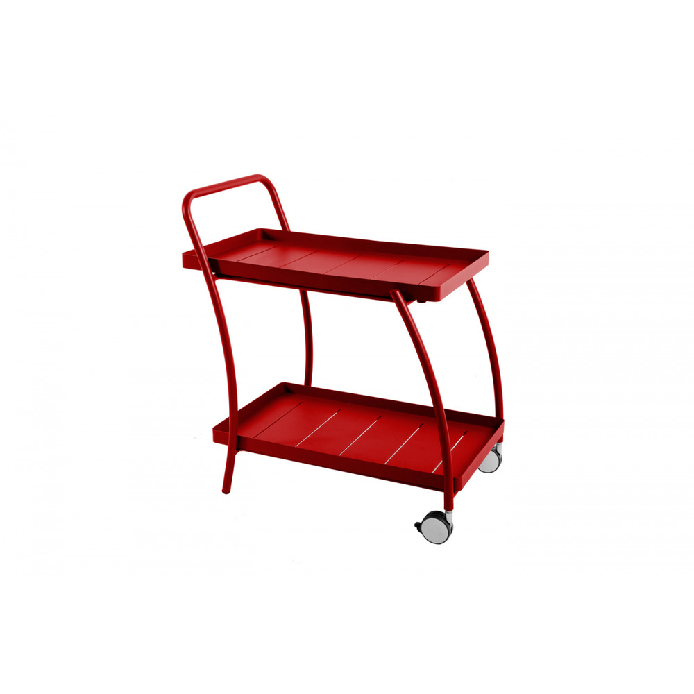 Desserte de jardin inari 2 niveaux en aluminium avec plateaux amovibles et 4 roulettes rouge piment - 80x50xh88cm