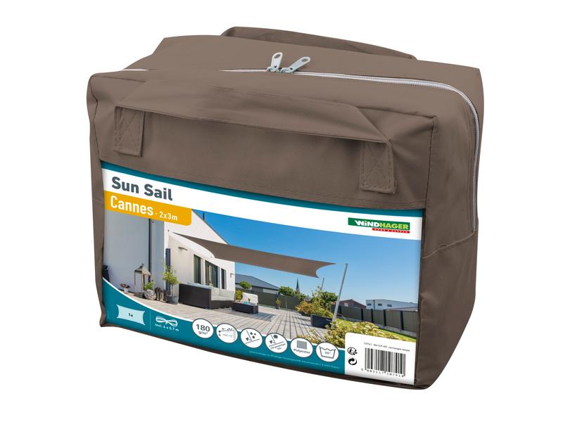 Windhager Sonnensegel Cannes, 2 x 3 m, Eckig, Taupe Schattentuch für Terrasse oder Balkon