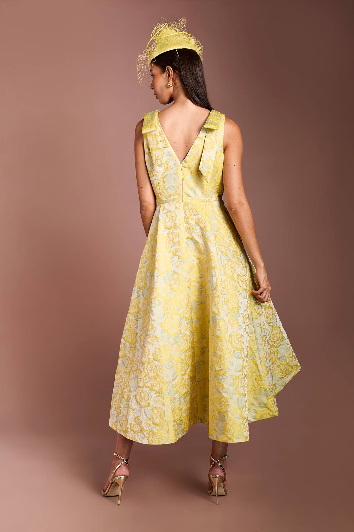 Coast Robe Midi Jacquard Lisa À Épaules Ornées De Nœuds Coloris Tan