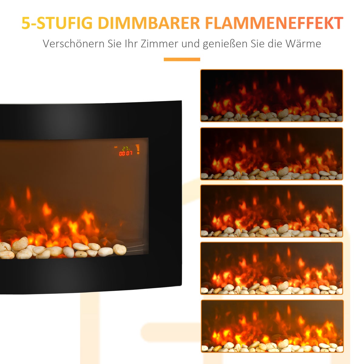 HOMCOM elektrische haard, 89,2 x 13,5 x 48 cm, metaal, veiligheidsglas, zwart