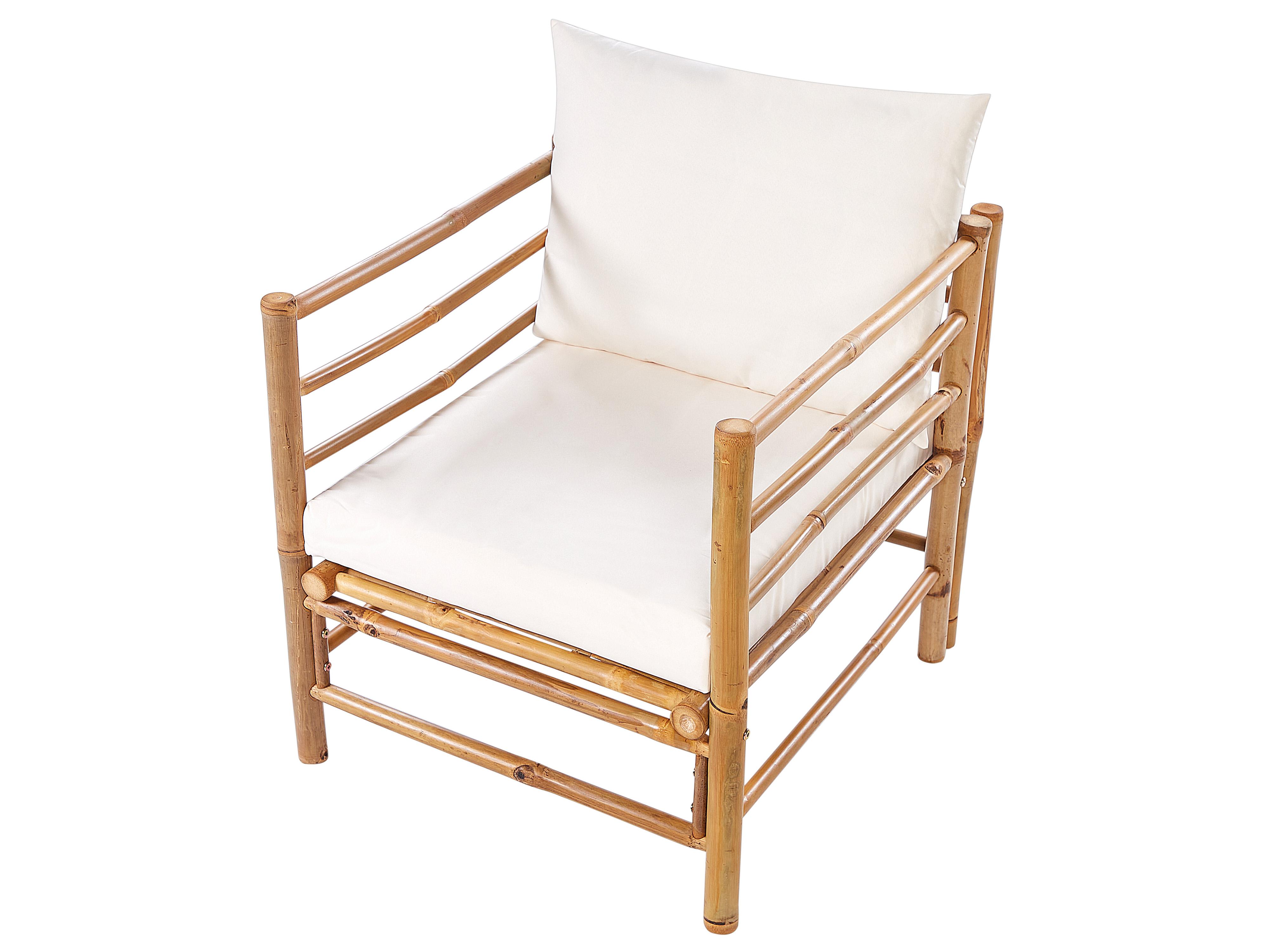 Loungeset met tafel 6-zits CERRETO linkszijdig Bamboehout Gebroken wit