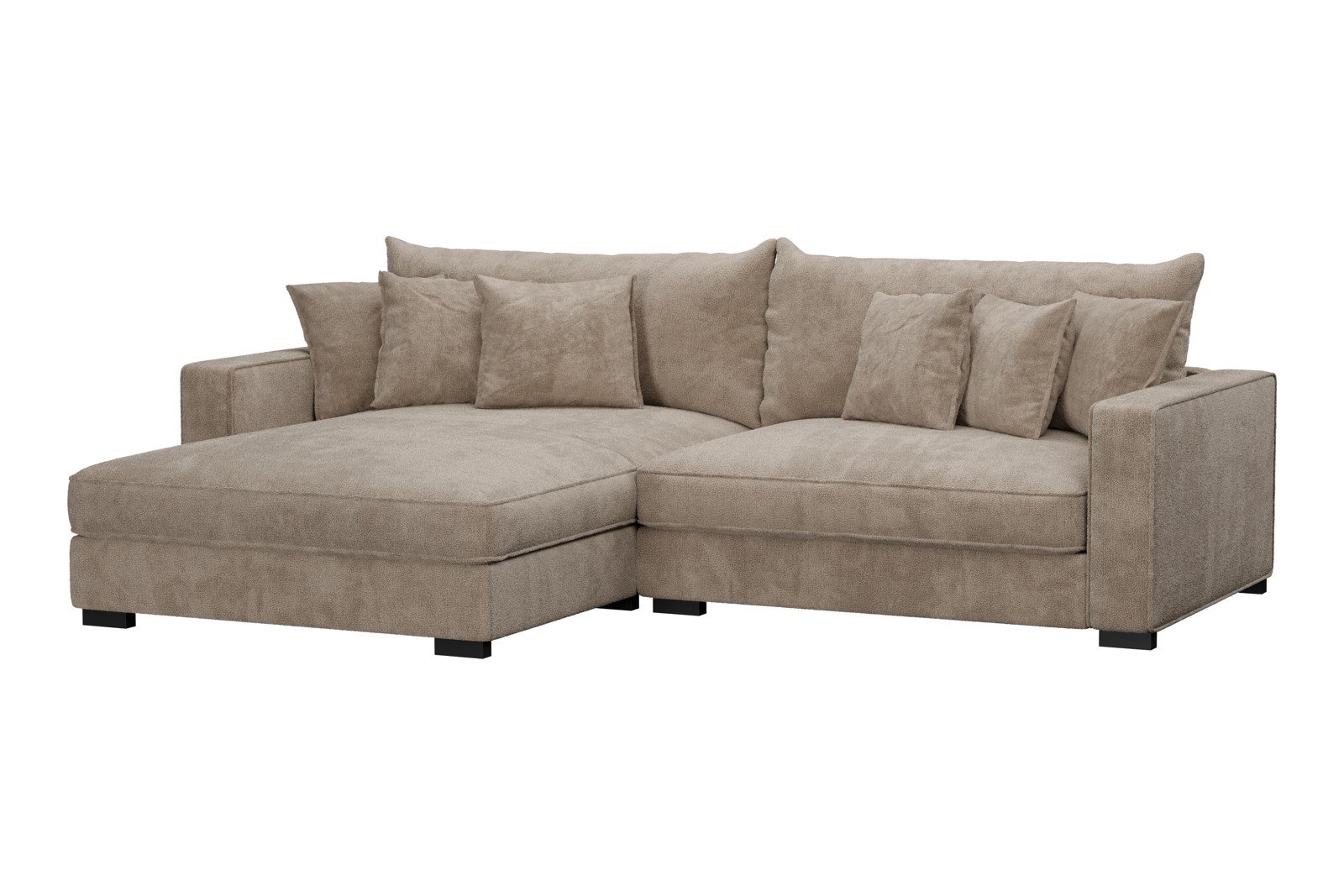 Rossi Lux 2-seter med XL sjeselong venstre Tekstil Genesis 4 Beige, arm B med sorte ben. Lux Komfort.