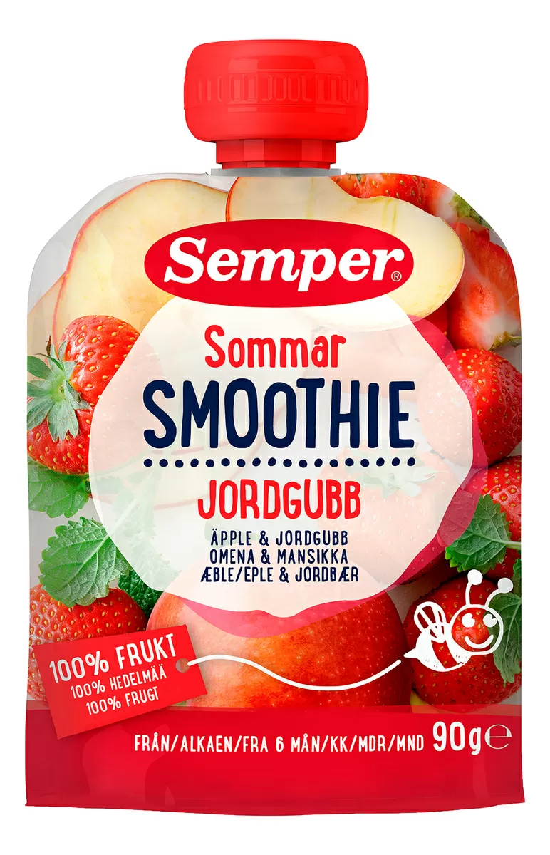Semper Sommer Smoothie m. Æble & Jordbær 6 mdr. - 90 g.