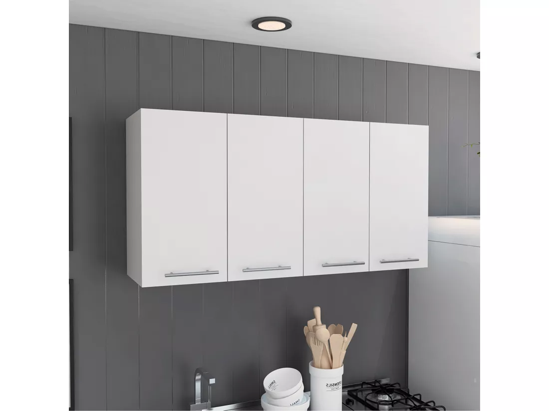 Meuble de cuisine 120 avec quatre portes, deux étagères et rangement pour ustensiles de cuisine , 60 X 120 X 33.5 cm , Blanc