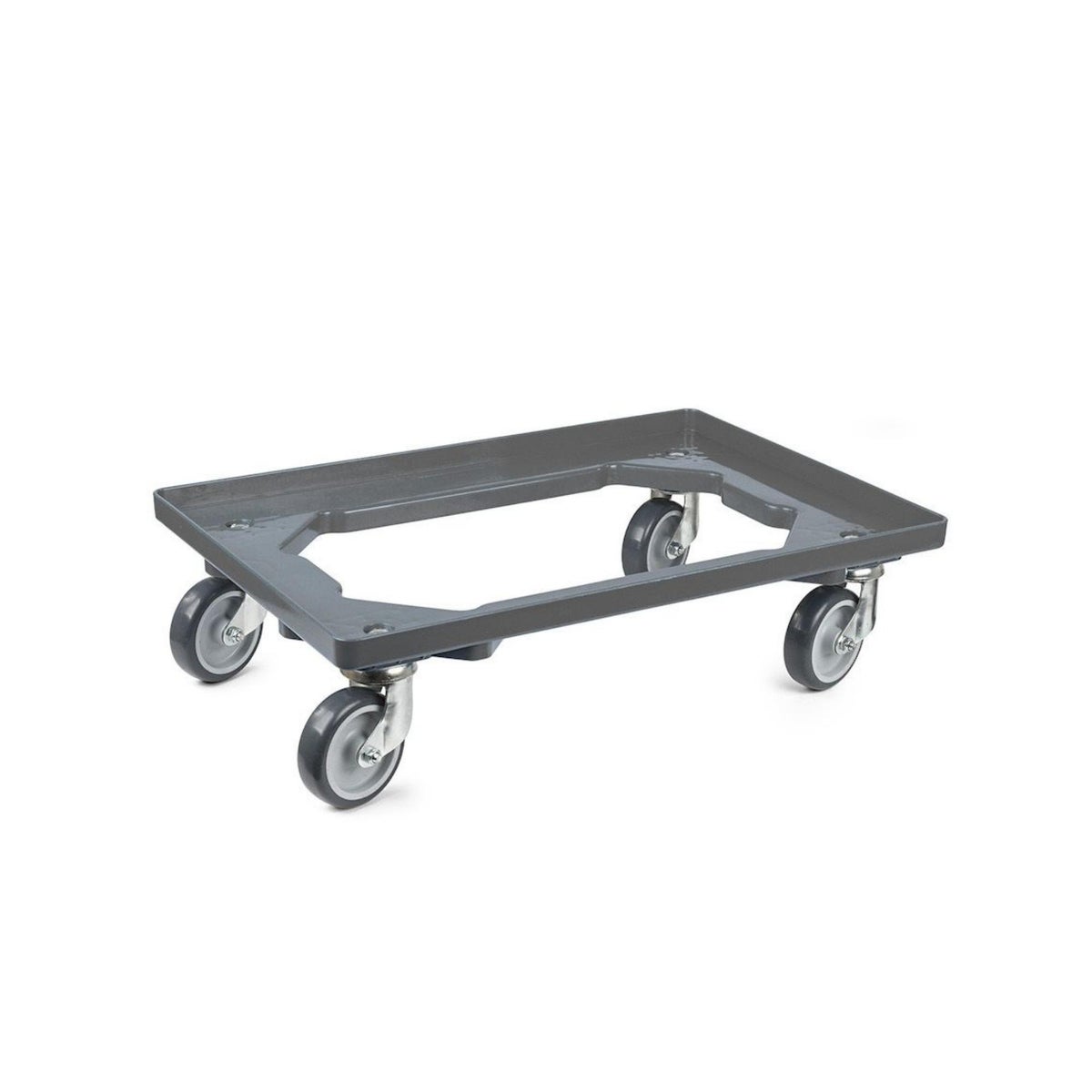 PROREGAL Voordeelset 2x Transportwagens voor Euroboxen 60 x 40 cm met Rubberen Wielen Grijs Open Deck 2 Zwenkwielen en 2 Remwielen Draagvermogen 300 kg