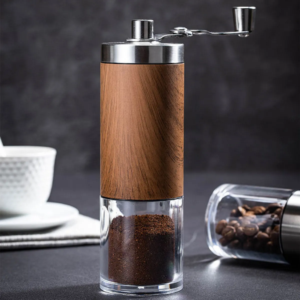 Moulin à café manuel Universal - Acier inoxydable et bois