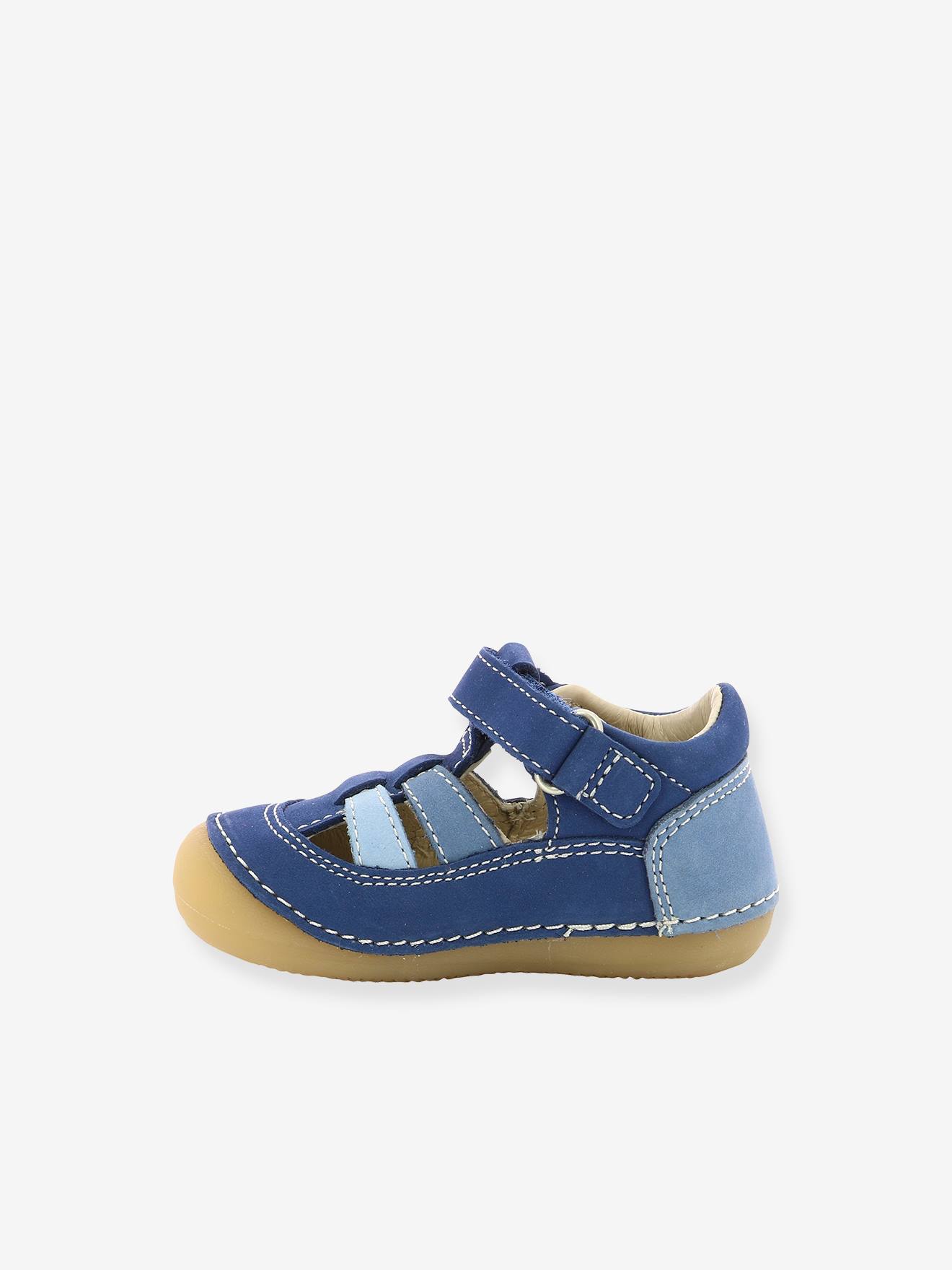 Sandálias de couro para bebê Sushy Original Softers KICKERS®, azul escuro liso