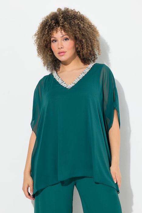 Chiffonbluse, doppellagig, V-Ausschnitt, Halbarm