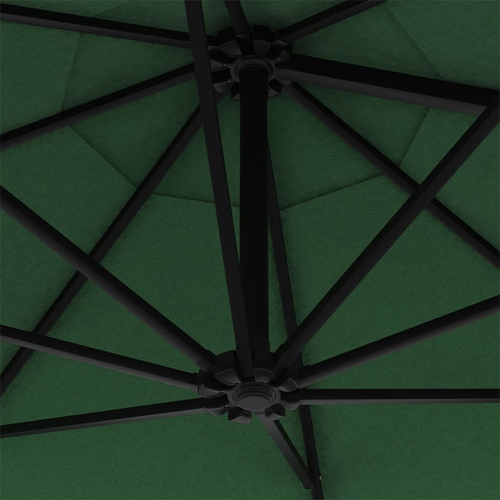 Parasol mural avec mât métallique et led 300 cm vert
