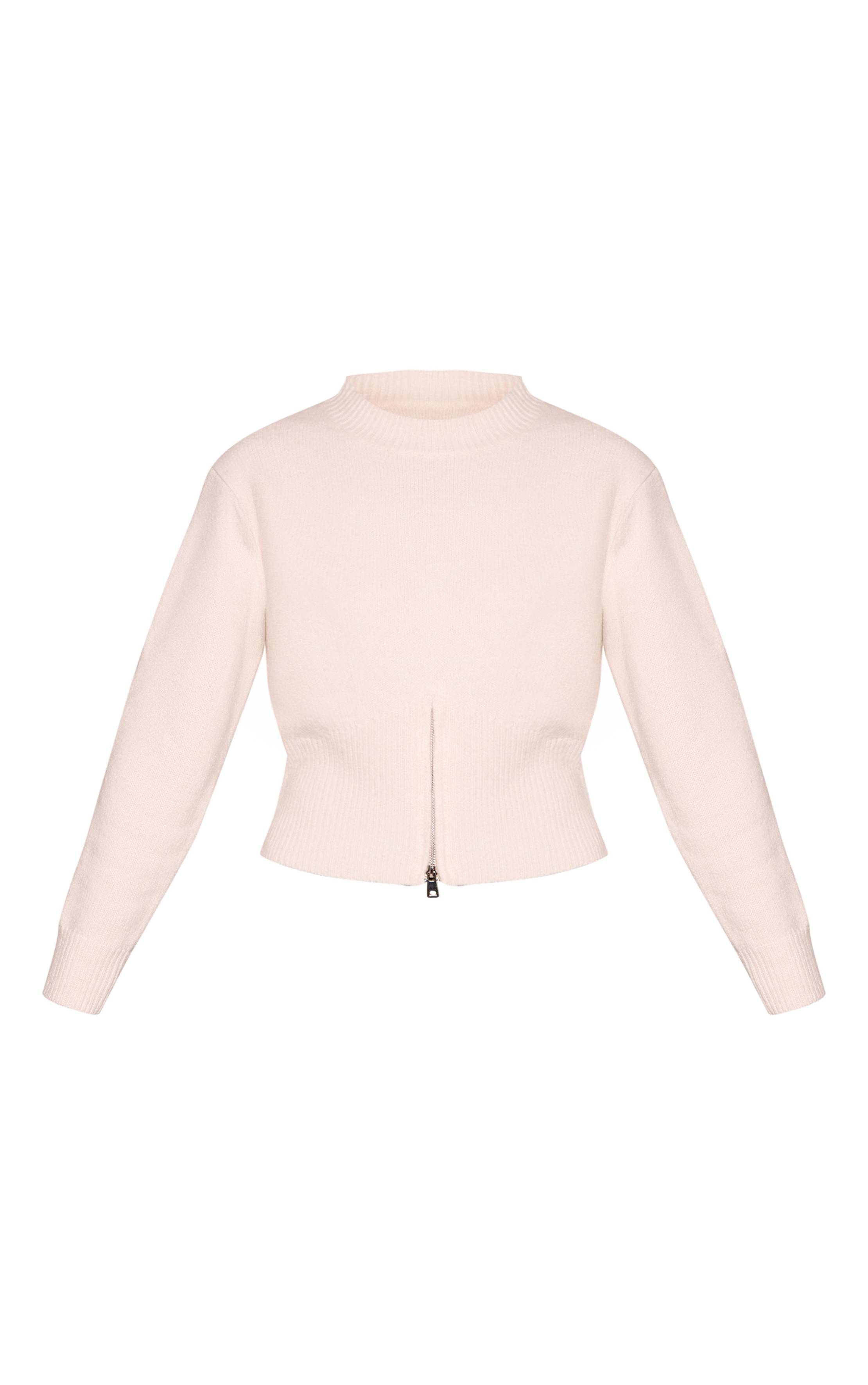 Crème Synthétiquell Tricoté Taille Cintrée Ourlet Zippé
