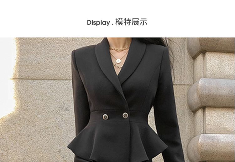 Alberlino - Set: Effen dubbelrijs blazer + hoge taille mini-kokerrok