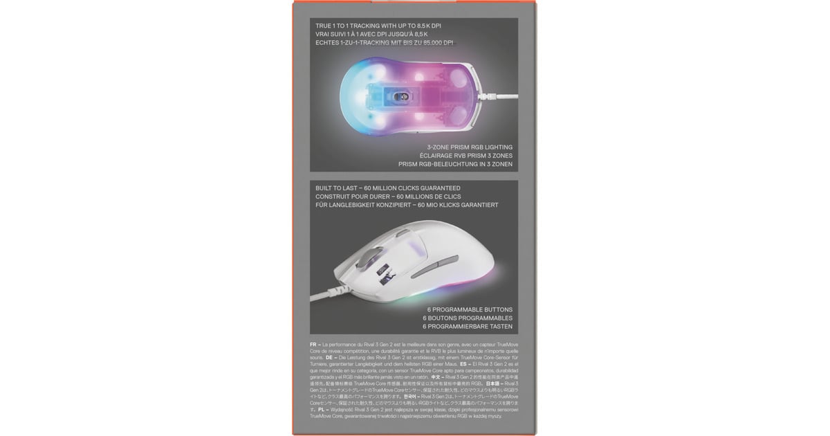 SteelSeriesRival 3 Gen 2 gaming muis  (Wit, 8.500 dpi, RGB)