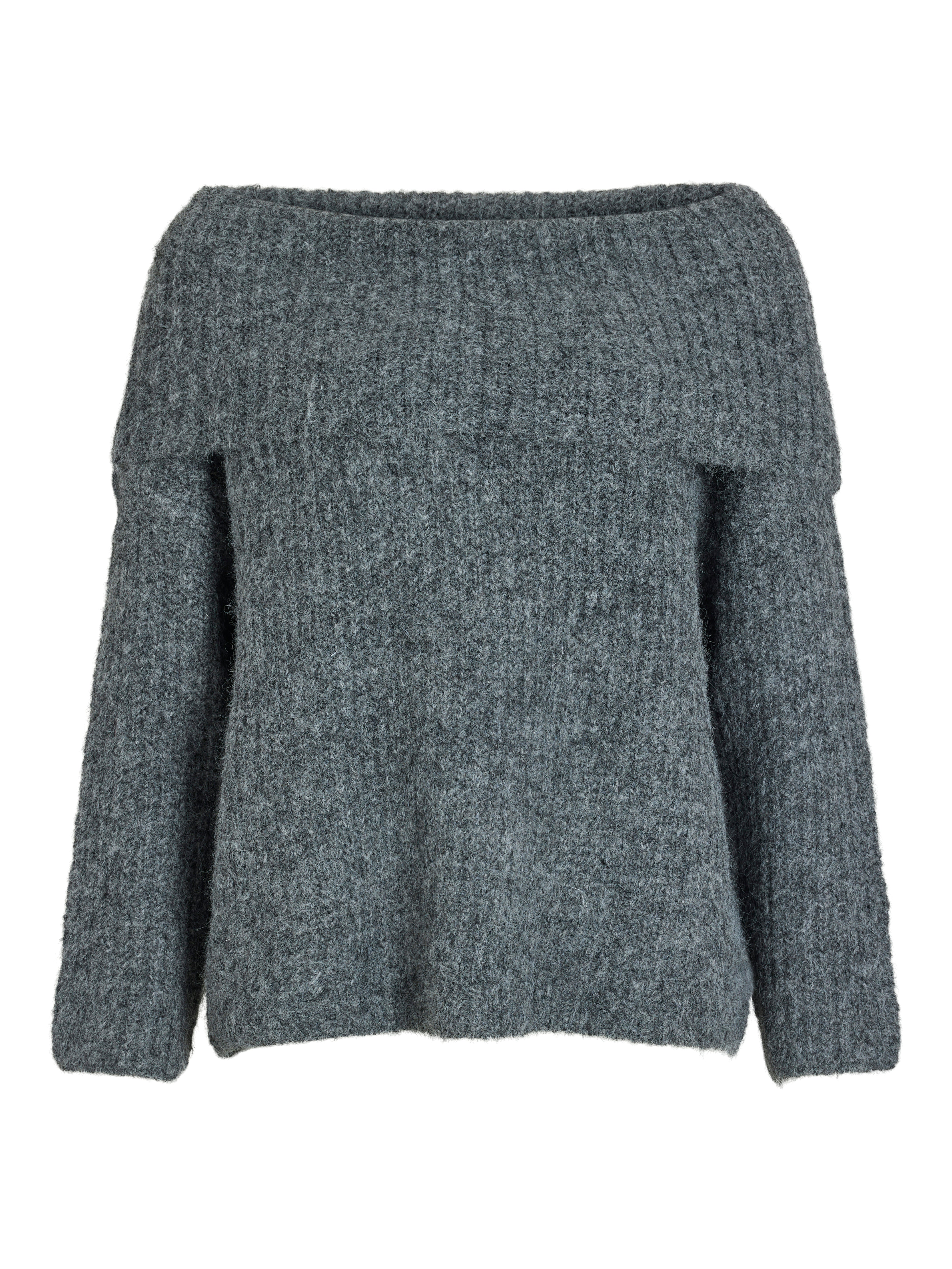 Vila  Viadina L/S Off Shoulder striktrøje - Medium Grey Melange