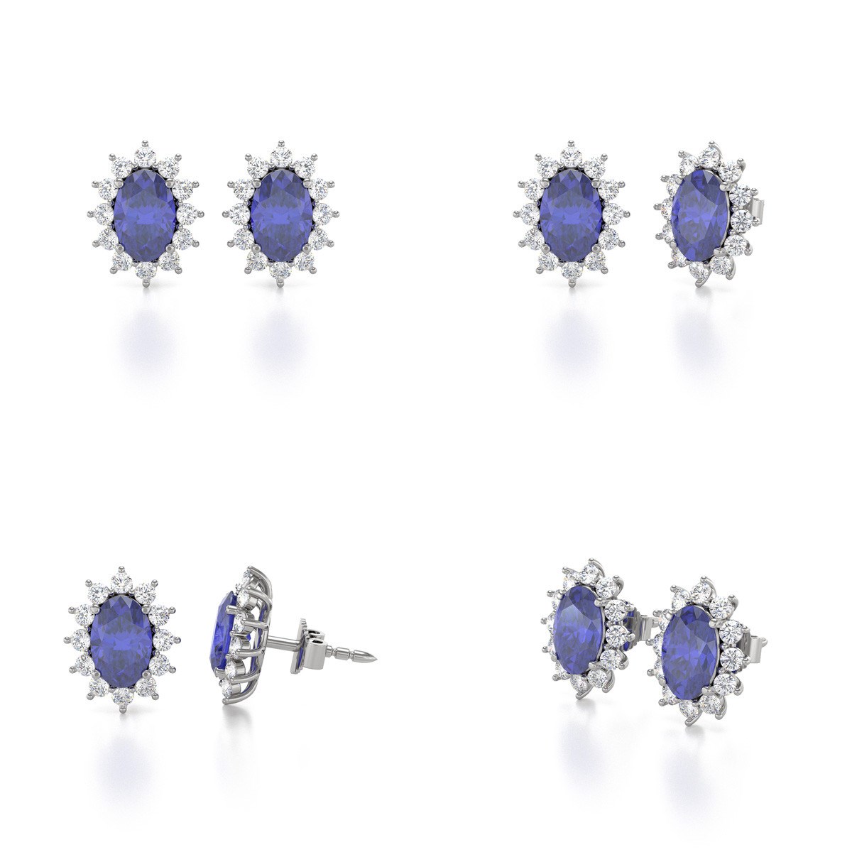 Boucles d'oreilles ADEN Marquise Tanzanite et Diamants sur Argent 925 1.4grs