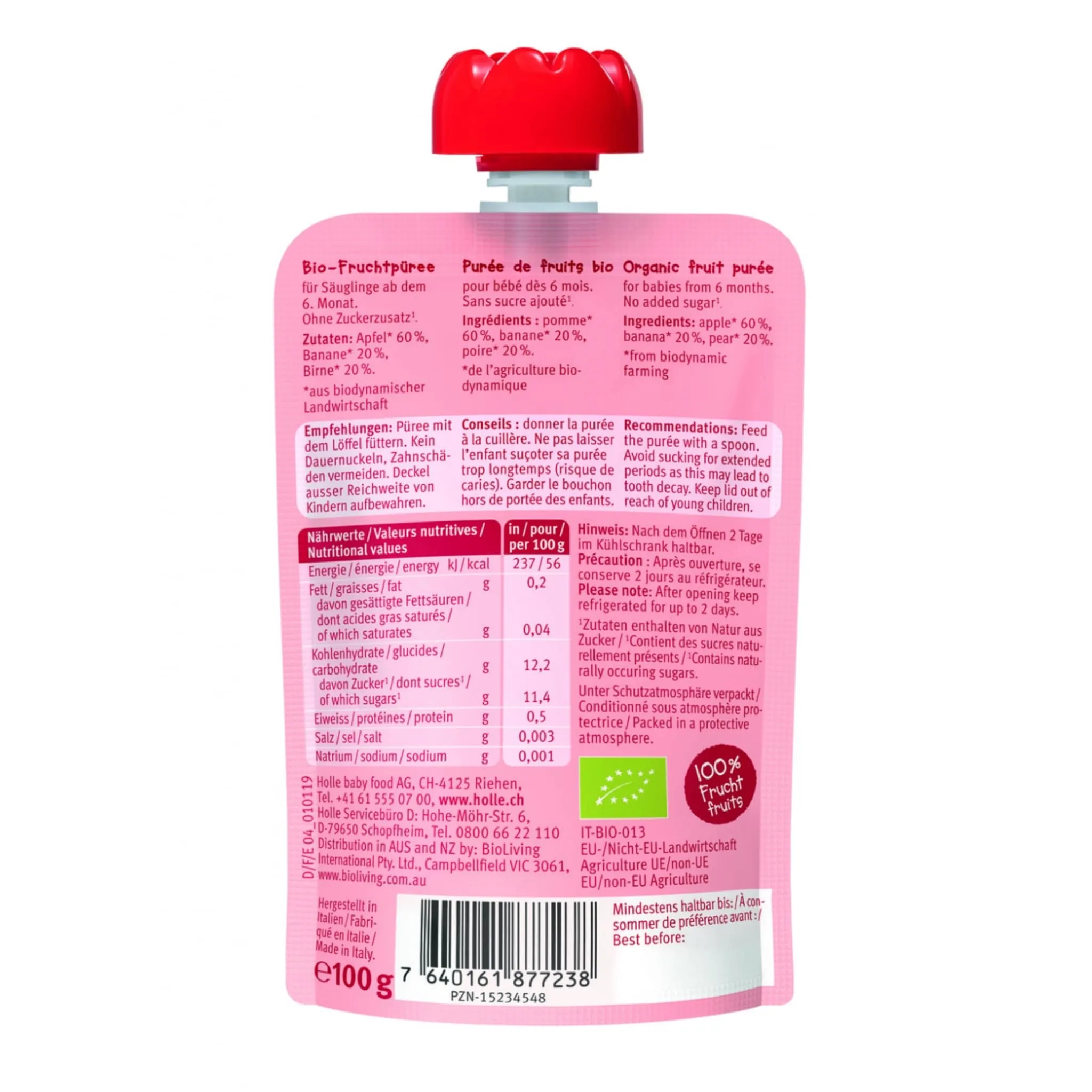 Holle Purée Bio - Apple Ant - Pomme avec Banane & Poire (À partir de 6 mois)