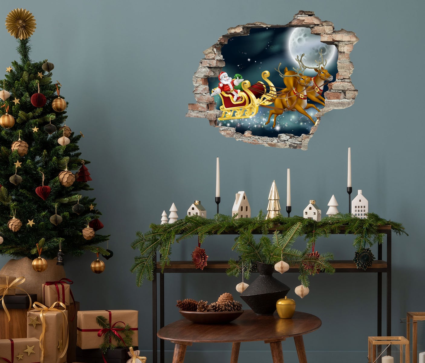 3D muursticker zelfklevende sticker Kerstman WS16035_60x50 cm Kerst wanddecoratie