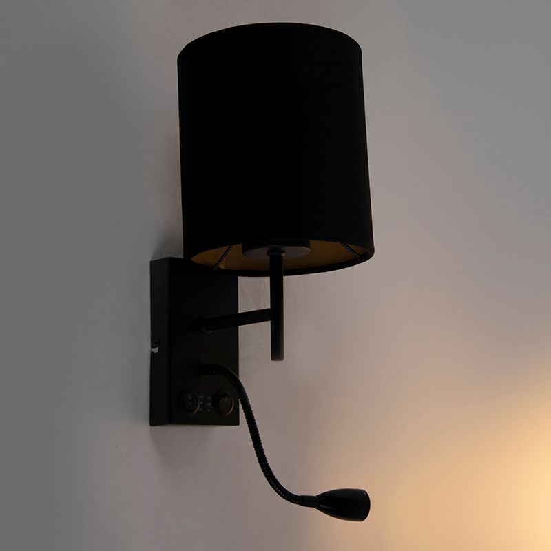 Art Deco wandlamp zwart met velours kap - Stacca