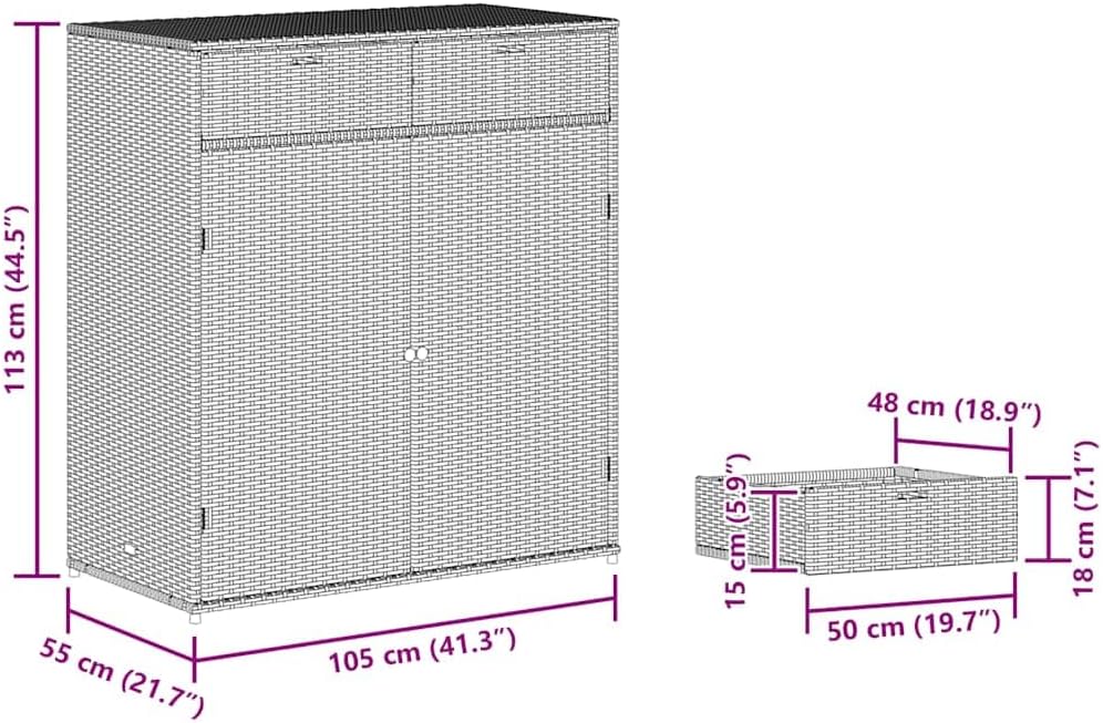 vidaXL Gartenschrank, Geräteschrank mit viel Stauraum, Beistellschrank Schrank mit Türen, Balkonschrank Terrassenschrank, Schwarz Poly Rattan