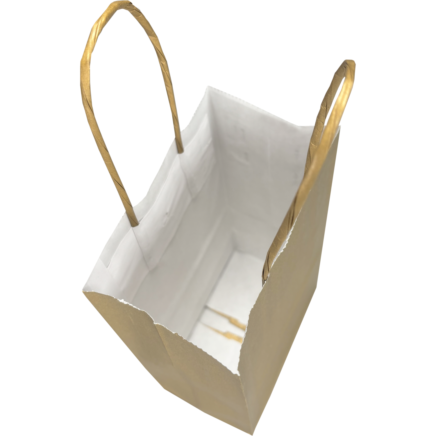 Tas, Papier, gedraaid papieren koord, 14x 8x21cm, draagtas, goud