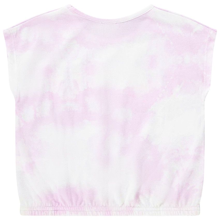 T-shirt manches courtes forme boîte effet tie & dye et puff print pour fille - Lilas
