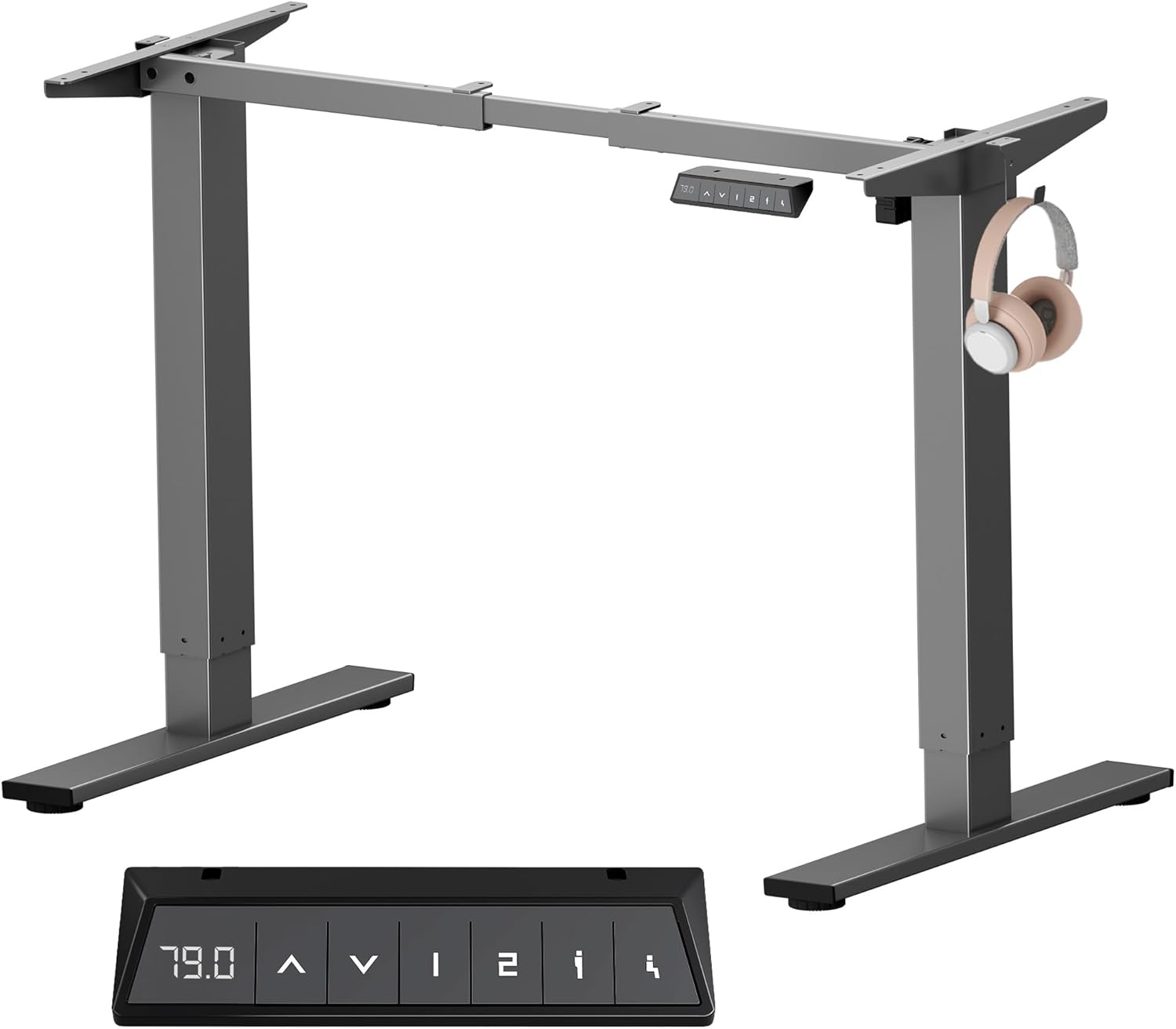 SANODESK Höhenverstellbarer Schreibtisch Elektrisch Tischgestell mit 2 Haken und LED-Höhenanzeige,Antikollisionsfunktion und Memory-Steuerung,Grau