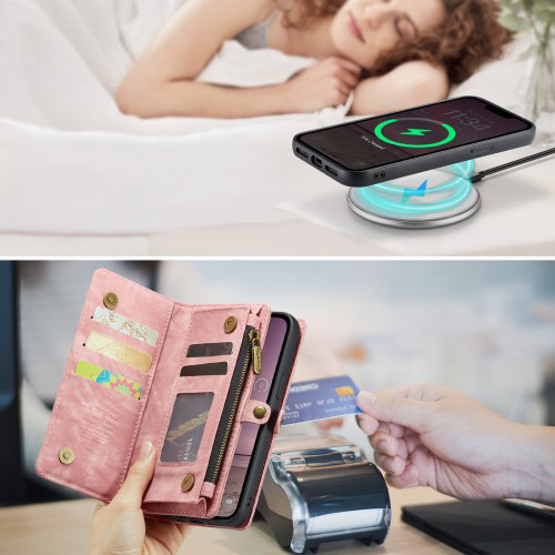 iPhone 16e 2in1 Leder Tasche   Magnet Hardcase Karten Etui - Rosa