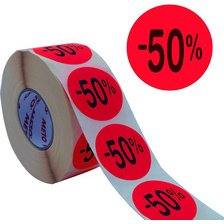 Étiquette promotionnelle '-50%', rond, rouge fluo