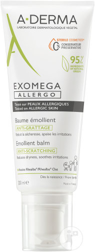 A-Derma Exomega Allergo Baume Émollient Anti-Grattage Peau Sèche/Eczéma Atopique/Allergique 200ml