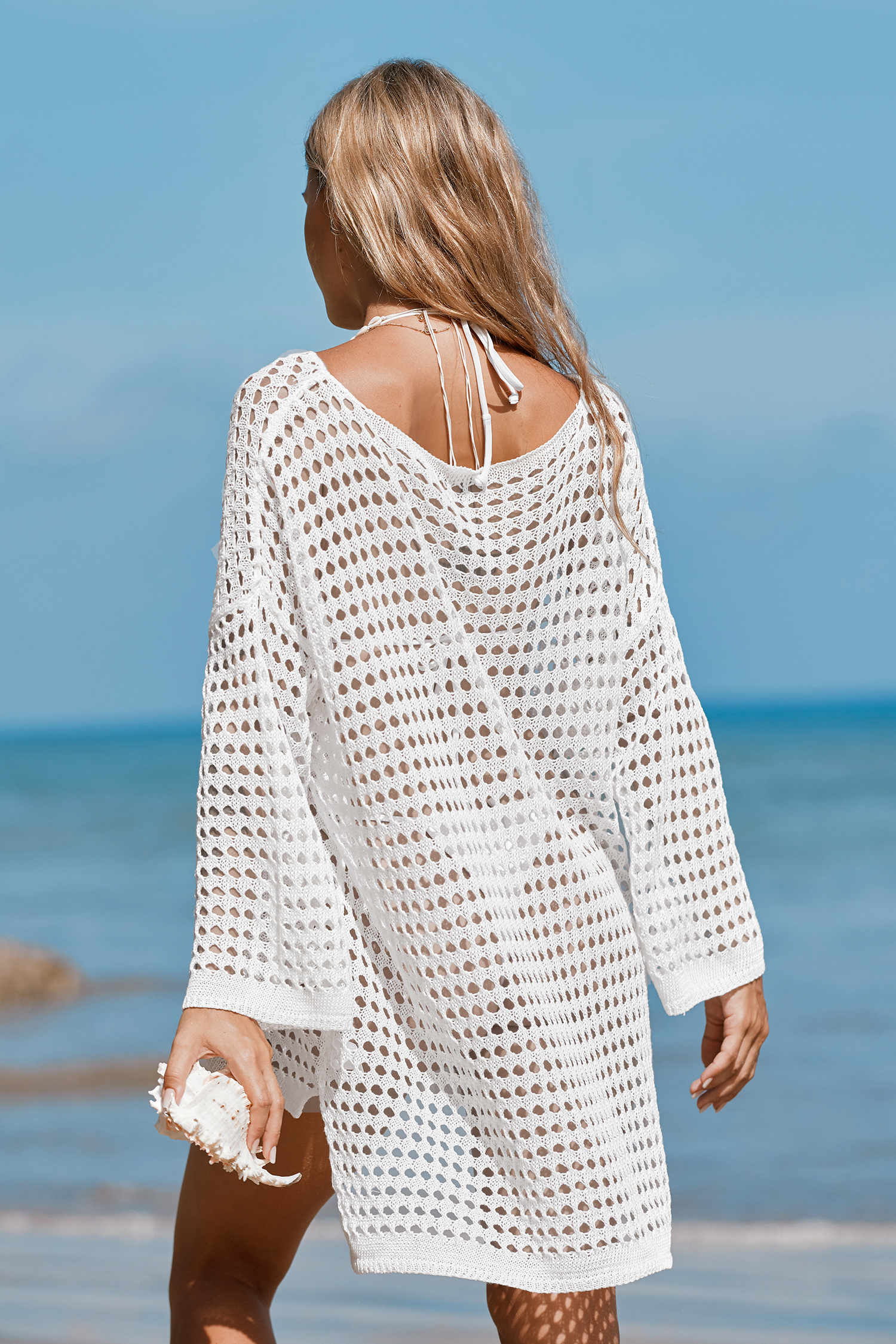 Haut cover up oversize à col bateau découpé
