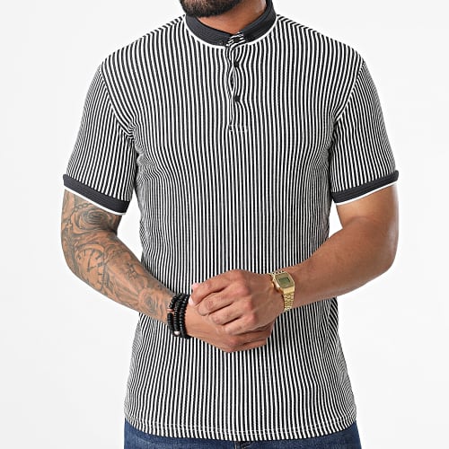 Polo Manches Courtes A Rayures 1921 Gris Anthracite Blanc