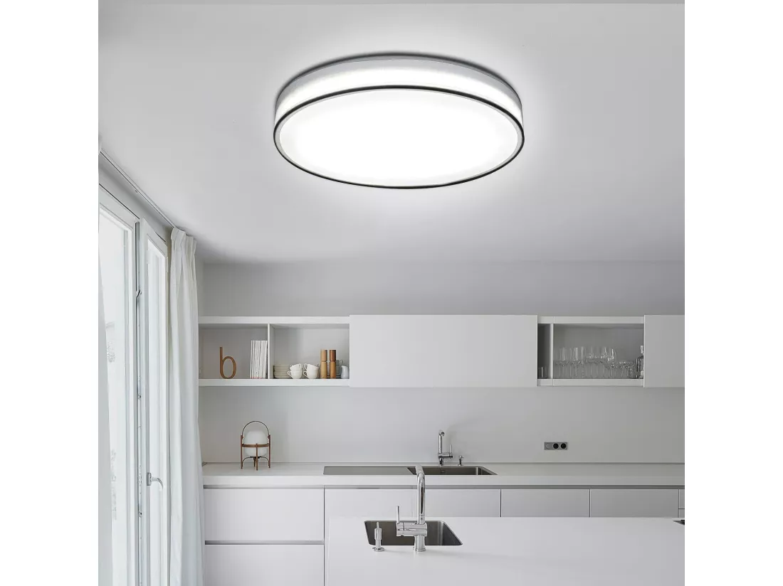 NETTLIFE Plafonnier LED 38CM Dimmable avec Télécommande Blanc Ronde Lampe de Plafond Tissu Moderne pour Salon Chambre Couloir Cuisine