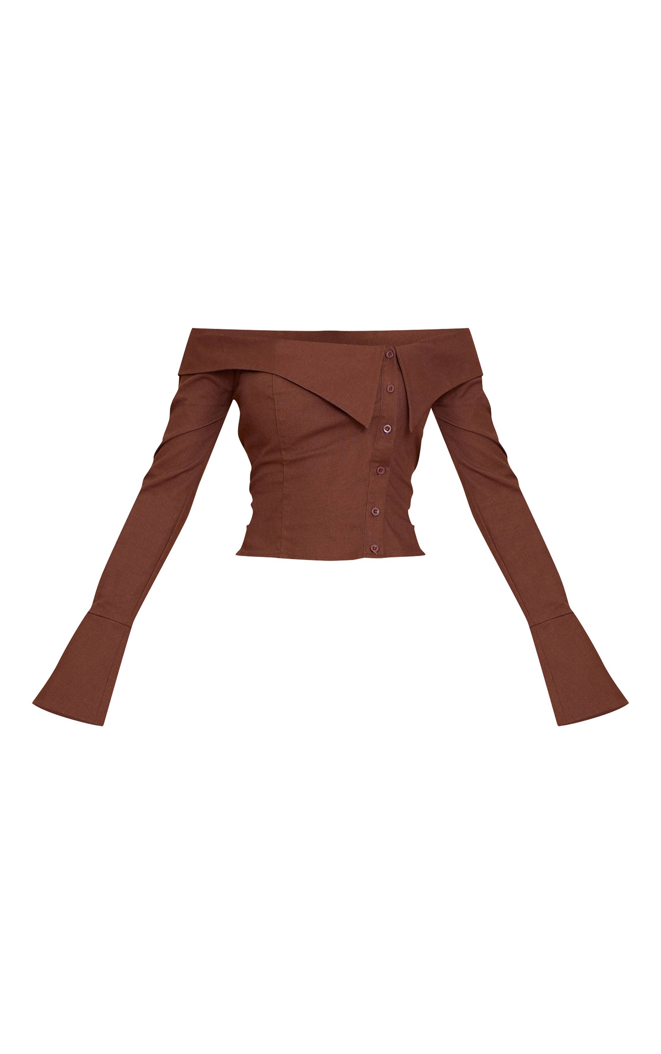 Chocolat Chemise Bardot En Lin À Boutons