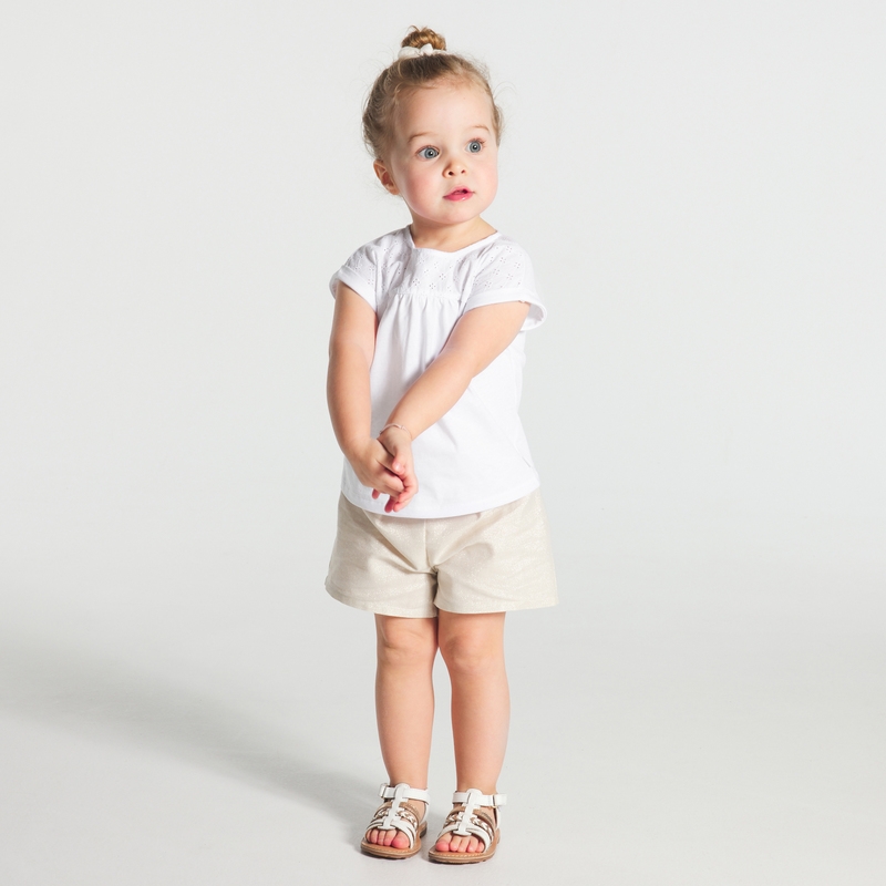 T-shirt bi-matière broderie anglaise blanc bébé fille