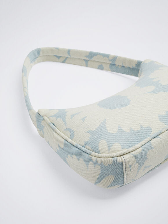 Bolsa em jeans com estampa floral - Azul