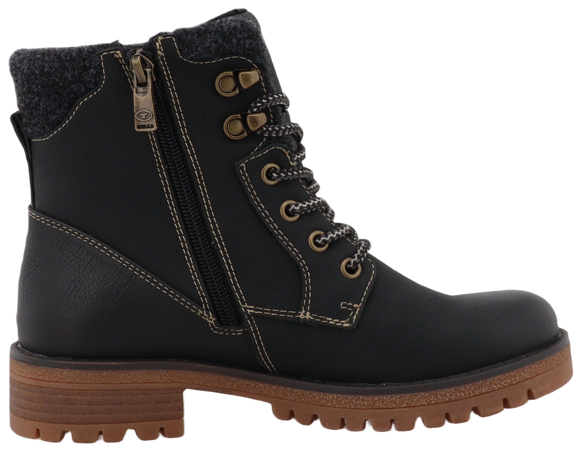 TOM TAILOR Schnürboots  , Blockabsatz, Outdoorschuh, Schnürstiefelette mit Reissverschluss
