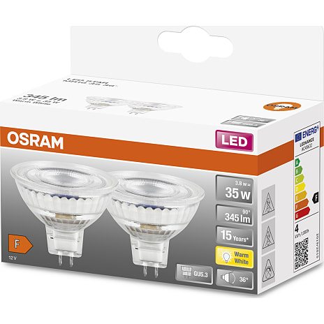 Osram 2 pak LED spotpære 3,8W - varmt hvidt lys
