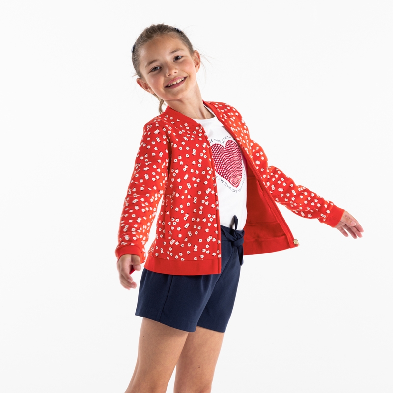 Teddy zippé en molleton imprimé rouge fille