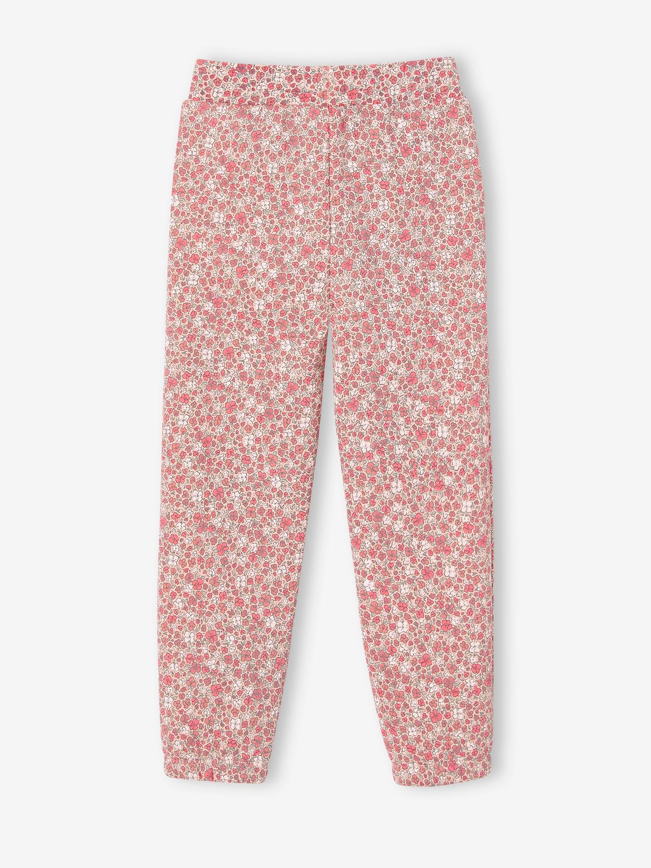 Calça de moletom rosa com estampa floral para meninas